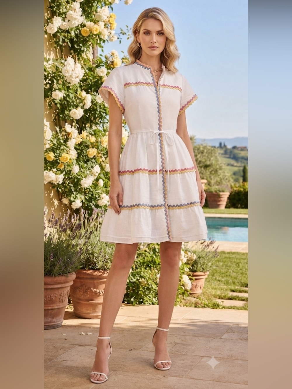 New Contrast  Short Sleeve Tie Waist Dress from Dalia Mac Phee L